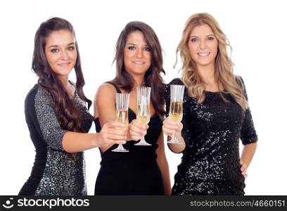 Group of friends toasting with champagne in a celebration during christmas