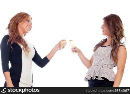 Group of friends toasting with champagne pretty in a celebration during christmas