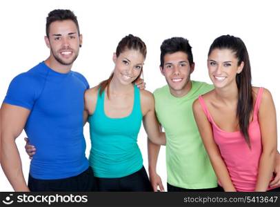Group of friends with fitness clothes isolated on a white background