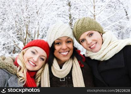 Group of girl friends outside in winter