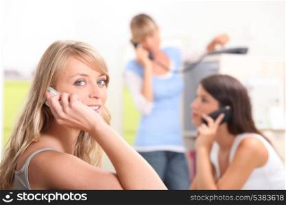 Group of girls on the phone