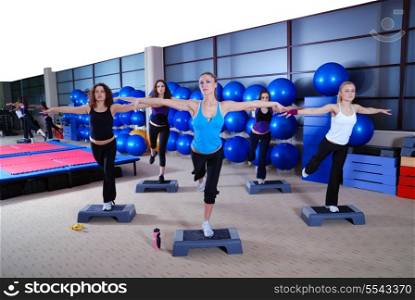 group of girls stepping in a fitness club