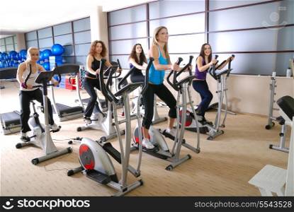group of girls working out on treadmill at fitness gym