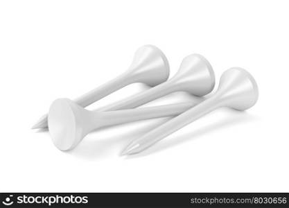 Group of golf tees on white background
