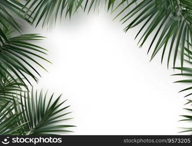 Group of green leaf frame on white. Summer palm leaves on White background