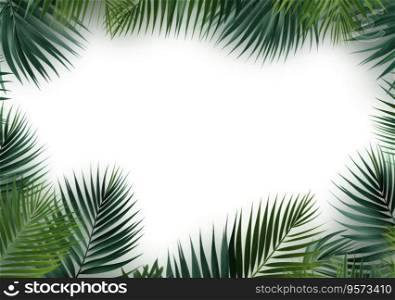 Group of green leaf frame on white. Summer palm leaves on White background