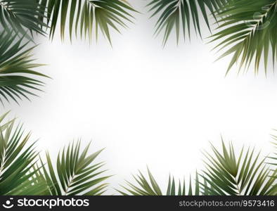 Group of green leaf frame on white. Summer palm leaves on White background