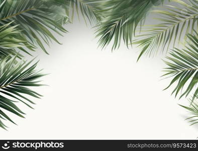 Group of green leaf frame on white. Summer palm leaves on White background