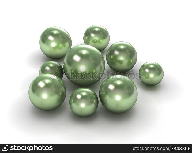 Group of green pearls with clipping path