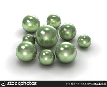 Group of green pearls with clipping path