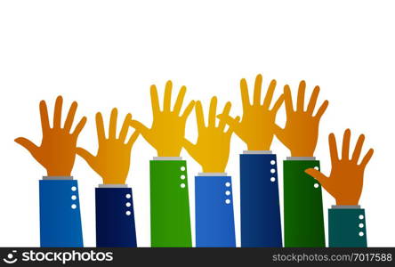 Group of hands arms raised volunteer concept, 3D rendering