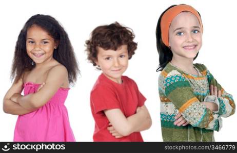 Group of happy children a over white background