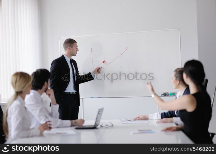 Group of happy young business people in a meeting at office