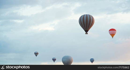 Group of hot air balloons flying in the sky