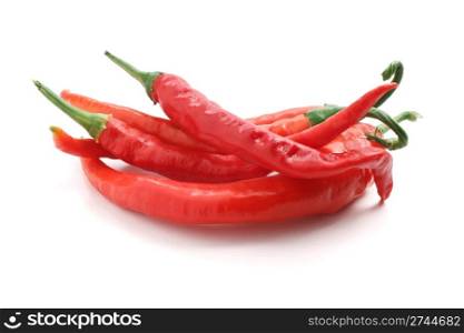 group of hot chili peppers over white background
