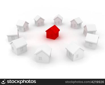 Group of houses on sale . 3d render