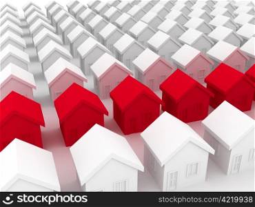 Group of houses on sale . 3d render
