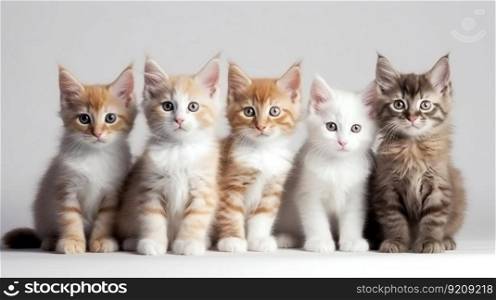 Group of Kittens Isolated on White Background. Generative ai. High quality illustration. Group of Kittens Isolated on White Background. Generative ai