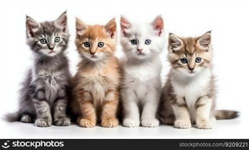 Group of Kittens Isolated on White Background. Generative ai. High quality illustration. Group of Kittens Isolated on White Background. Generative ai