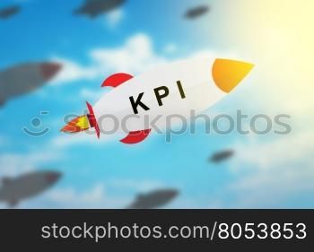 group of KPI or key performance indicator flat design rocket with blurred background and soft light effect