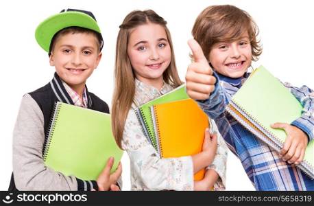 Group of little students over white background