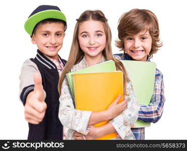 Group of little students over white background