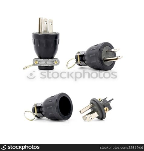 Group of male electrical plug isolated on white background.