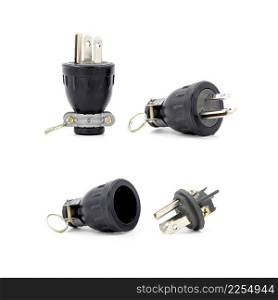 Group of male electrical plug isolated on white background.