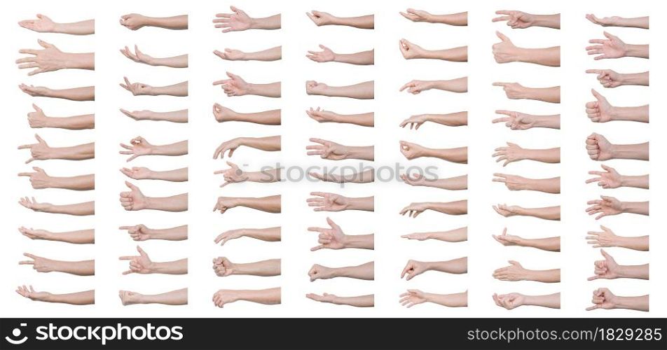 GROUP of Man hands gestures isolated over the white background with clipping path.