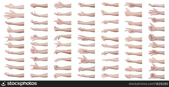 GROUP of Man hands gestures isolated over the white background with clipping path.