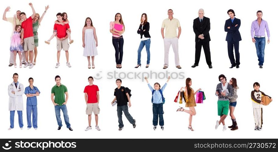 Group of many different people on isolated white background