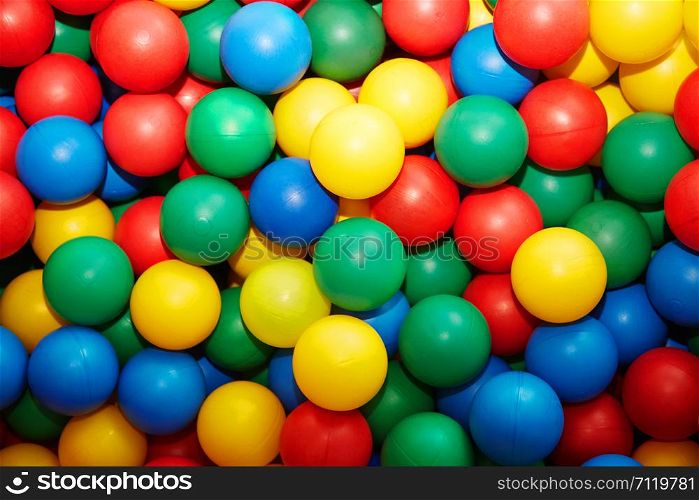 Group of many multicolored plastic balls. Close-up view
