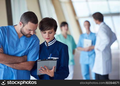 group of medical staff at hospital, doctors team standing together