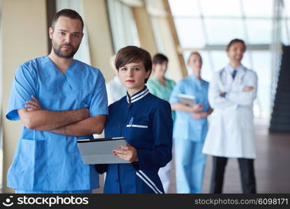 group of medical staff at hospital, doctors team standing together