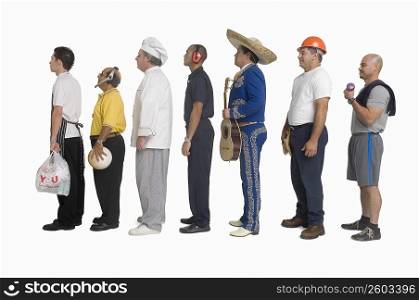Group of men of different professions standing in line