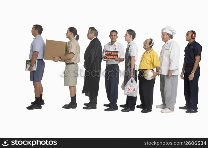 Group of men of different professions standing in line