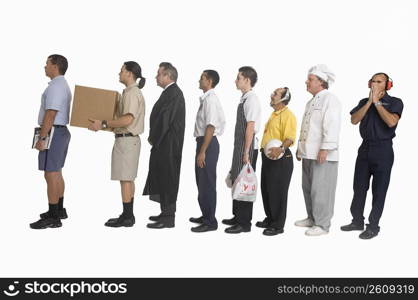 Group of men of different professions standing in line