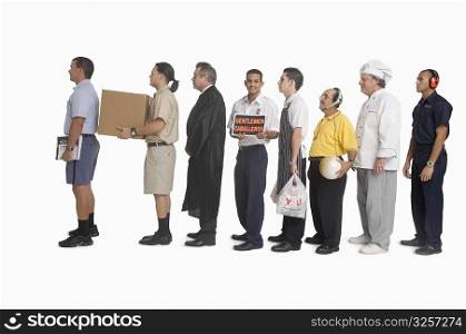 Group of men of different professions standing in line