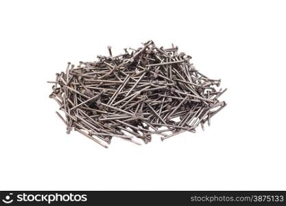 Group of metal nails on white background