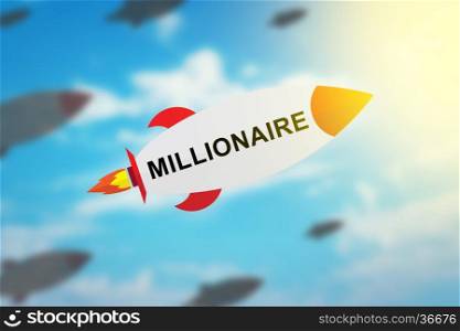 group of millionaire flat design rocket with blurred background and soft light effect