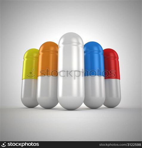 Group of multicolored pills