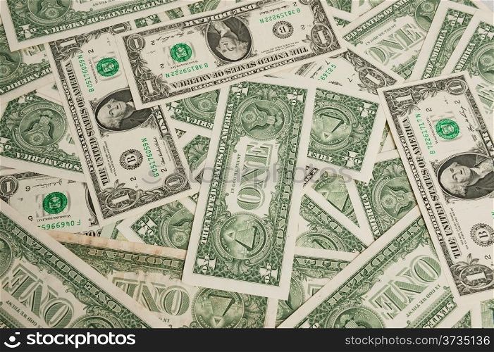 Group of one dollar bills background