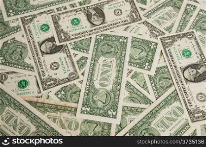 Group of one dollar bills background