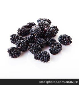 group of organic blackberries isolated on white background