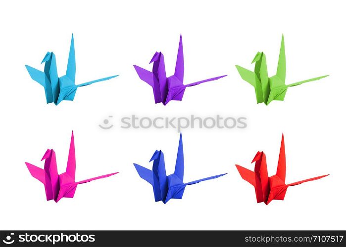 group of paper bird isolated on white background