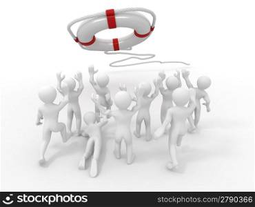 Group of people and lifebouy. 3d