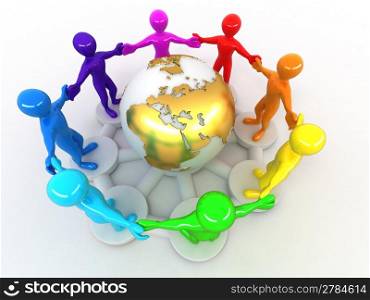 Group of people around of earth. 3d