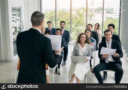 Group of people in Business corporate Event training seminar, the congratulation success of the organization. The conferences event or training education. Business workplace management and development performance.