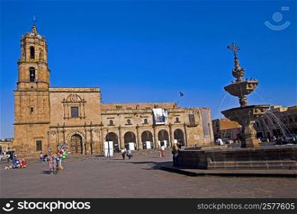 Group of people in front of a church, Church of San Francisco, convent of San Francisco, Plaza Valladolid, Morelia, Michoacan State, Mexico