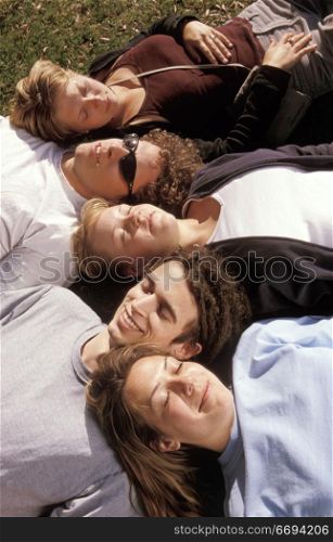Group of People Lying in the Grass